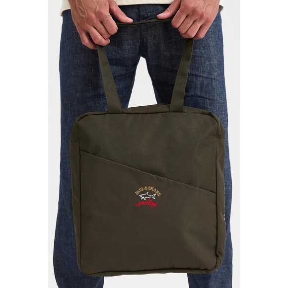 Paul & Shark Khaki Green Mens Bag Zipper Embroidered Casual Travel NWOT - Picture 2 of 16